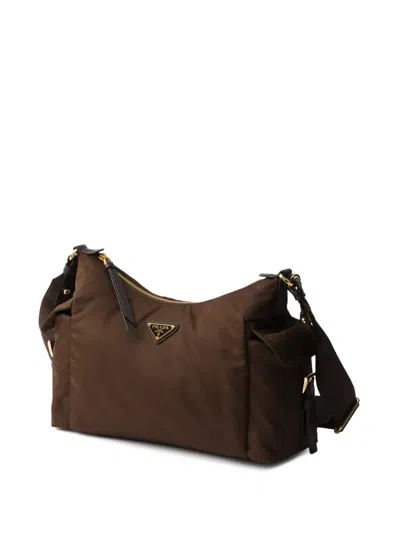 Prada Large Explore Leather Shoulder Bag In Brown