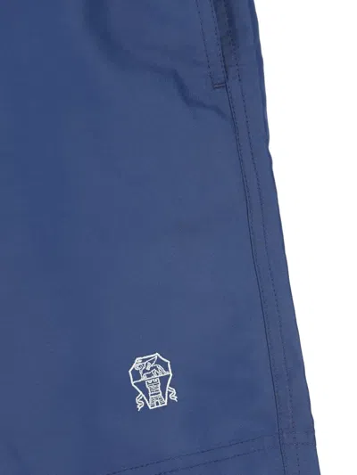 Brunello Cucinelli Straight-leg Mid-length Logo-embroidered Swim Shorts In Blue