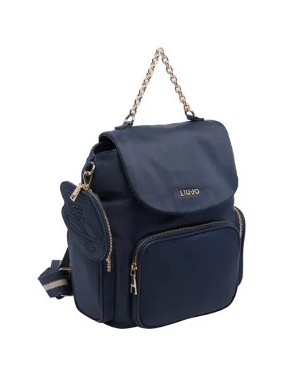 Liu •jo Logo Push-lock Backpack In Blue