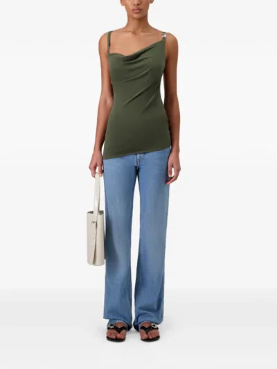Coperni Draped Strap Logo Blouse In Green