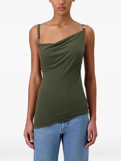 Coperni Draped Strap Logo Blouse In Green
