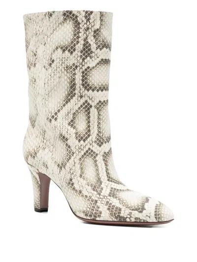 Paris Texas Ankle Boots In Natural Printed Python Leather In Neutral
