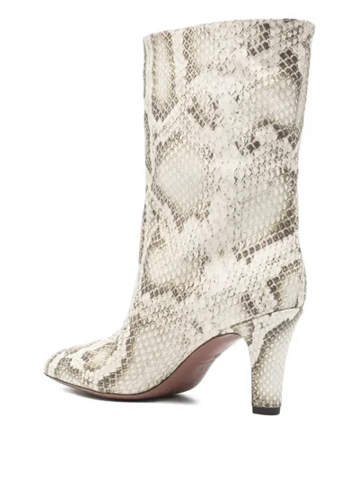Paris Texas Ankle Boots In Natural Printed Python Leather In Neutral