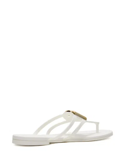 Dolce & Gabbana White Thong Sandals With Logo Plaque On The Front In Rubber Woman In Multi