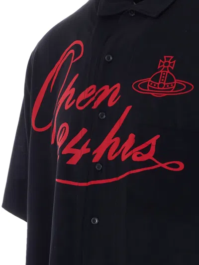 Vivienne Westwood Mens Black Open 24h Bowling Short-sleeves Woven Shirt Xl