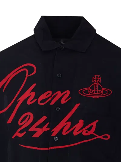 Vivienne Westwood Mens Black Open 24h Bowling Short-sleeves Woven Shirt Xl