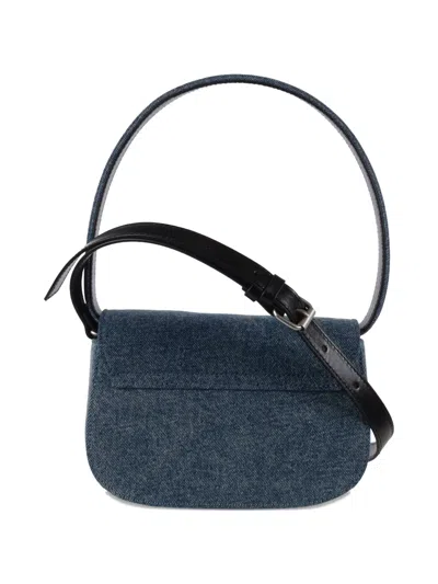 Diesel Shoulder Bag In Blue Denim With Leather Trims And Oval D Plaque In Blue