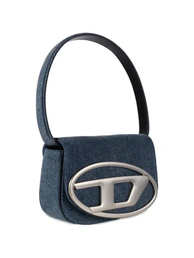 Diesel Shoulder Bag In Blue Denim With Leather Trims And Oval D Plaque In Blue