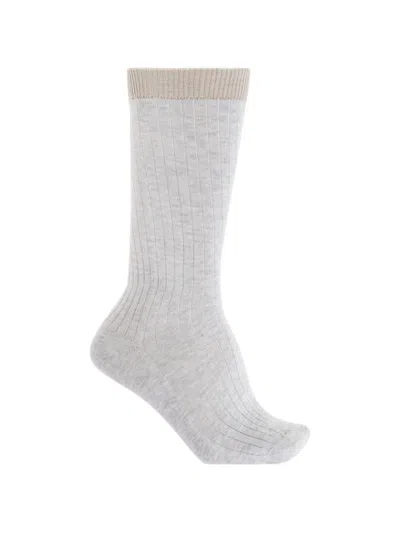 Eleventy Ribbed-knit Socks In White