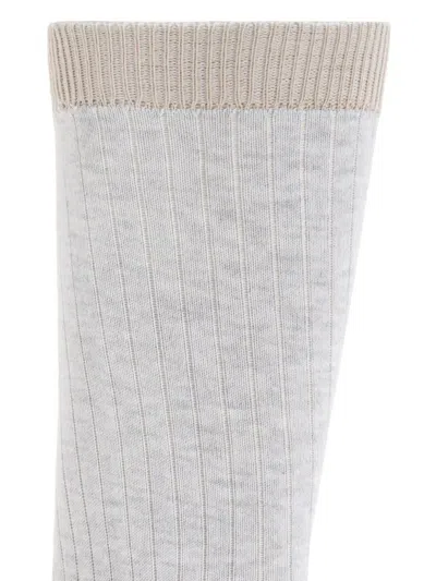 Eleventy Ribbed-knit Socks In White