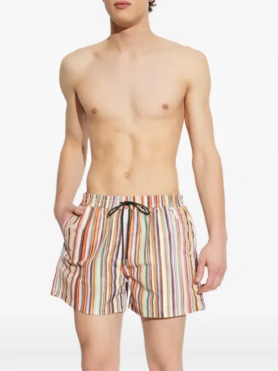 Paul Smith Straight-leg Mid-length Striped Recycled Swim Shorts In Multi