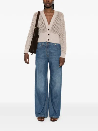 Brunello Cucinelli Women Blue Jeans With Five-pocket Design And Patch Logo On The Back In Denim Woma In Blue