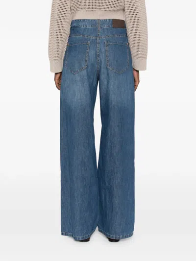 Brunello Cucinelli Women Blue Jeans With Five-pocket Design And Patch Logo On The Back In Denim Woma In Blue