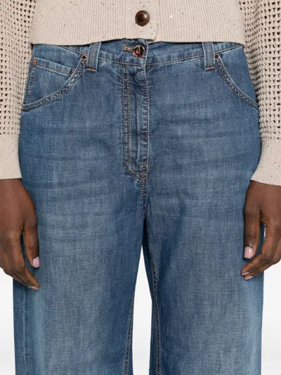 Brunello Cucinelli Women Blue Jeans With Five-pocket Design And Patch Logo On The Back In Denim Woma In Blue