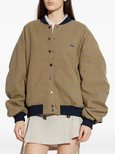 Gestuz Check-pattern Bomber Jacket In Brown