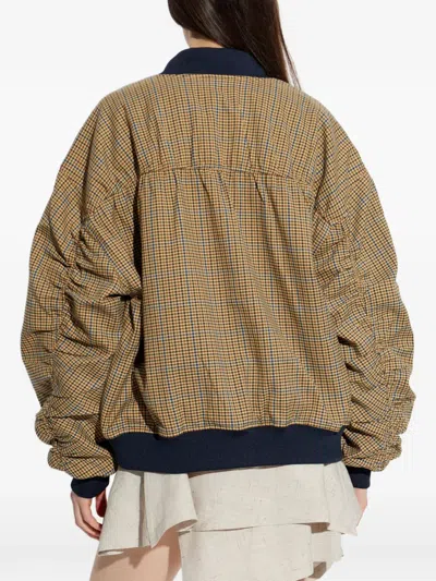 Gestuz Check-pattern Bomber Jacket In Brown