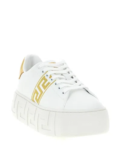 Versace La Greca Embroidered Platform Sneakers In Multi