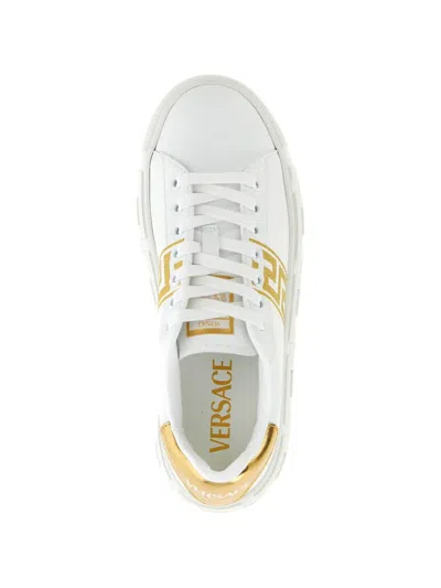 Versace La Greca Embroidered Platform Sneakers In Multi