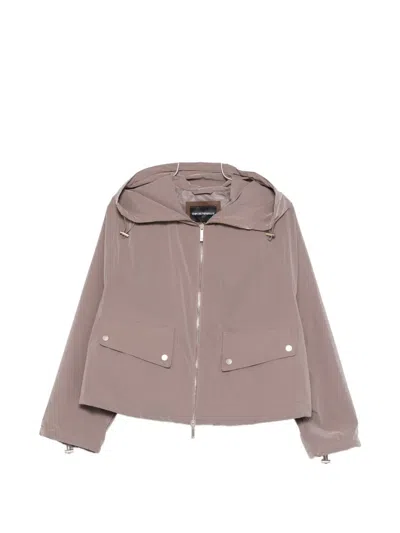 Emporio Armani Full-zip Nylon Blouson With Hood In Gray