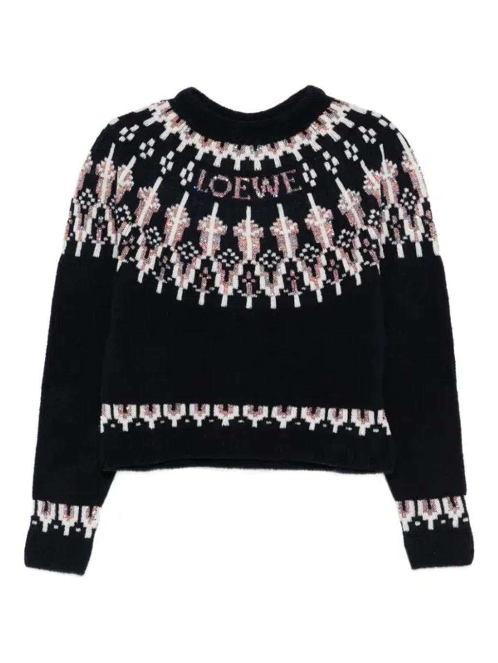 Loewe Womens Navy/multicolor Branded Fairisle-pattern Wool-blend