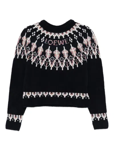 Loewe Stretch Wool Blend Sweater With Patterned Design In Black