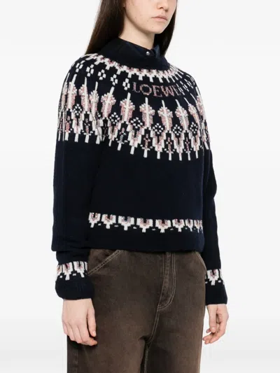 Loewe Stretch Wool Blend Sweater With Patterned Design In Black