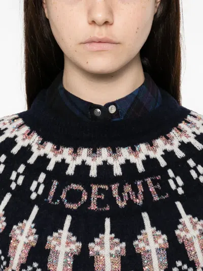 Loewe Stretch Wool Blend Sweater With Patterned Design In Black