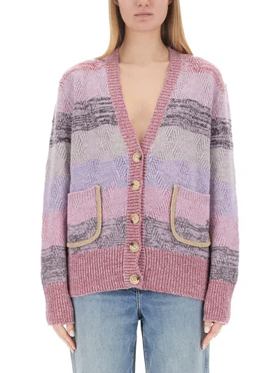 Cormio Oversized Knit Cardigan Textured Ribbing In Multi