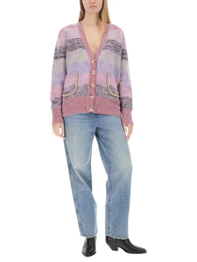 Cormio Oversized Knit Cardigan Textured Ribbing In Multi