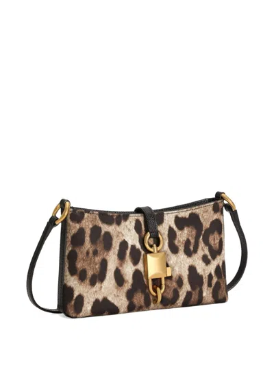 Dolce & Gabbana Lock Leather-trimmed Leopard-print Satin-twill Shoulder Bag In Multi