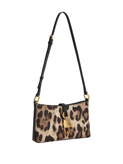 Dolce & Gabbana Lock Leather-trimmed Leopard-print Satin-twill Shoulder Bag In Multi