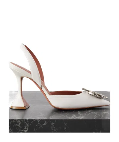 Amina Muaddi Begum Sling 70 Crystal Embellished White Leather Pumps