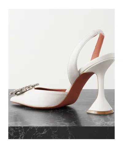 Amina Muaddi Begum Sling 70 Crystal Embellished White Leather Pumps