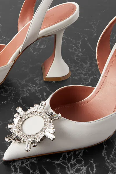 Amina Muaddi Begum Sling 70 Crystal Embellished White Leather Pumps