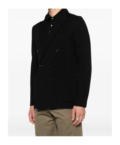 Lardini Double-breasted Black Tailored Jacket With Structured Lapel In Black