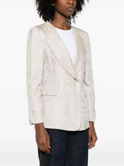 Emporio Armani Double-breasted Jacket In Icon Textured Jacquard Fabric In White