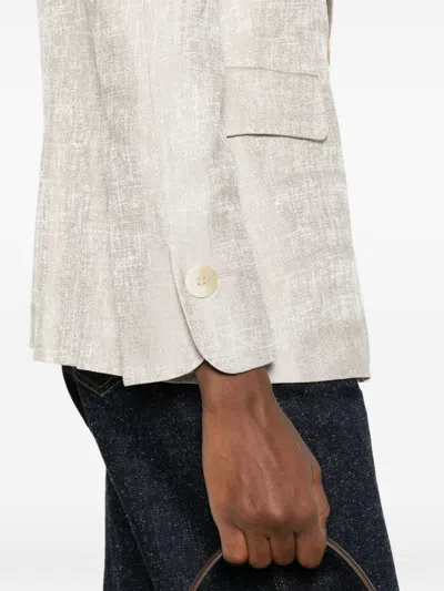 Emporio Armani Double-breasted Jacket In Icon Textured Jacquard Fabric In White