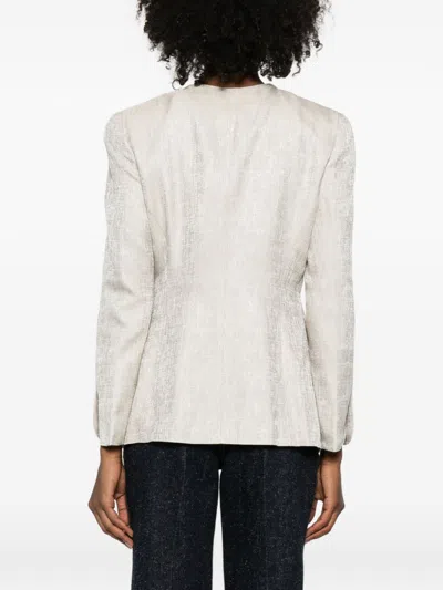 Emporio Armani Double-breasted Jacket In Icon Textured Jacquard Fabric In White