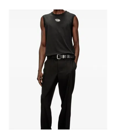 Diesel T-bisco-iod Black Sleeveless Top With Logo Detail On The Front In Cotton Man In Metallic