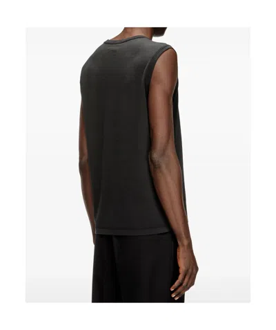 Diesel T-bisco-iod Black Sleeveless Top With Logo Detail On The Front In Cotton Man In Metallic
