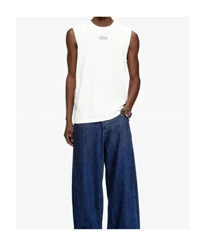 Diesel T-bisco-iod White Sleeveless Top With Logo Detail On The Front In Cotton Man