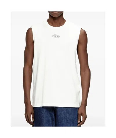 Diesel T-bisco-iod White Sleeveless Top With Logo Detail On The Front In Cotton Man