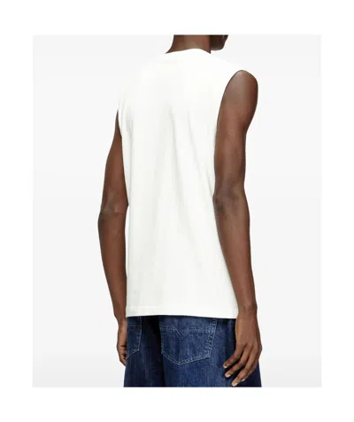 Diesel T-bisco-iod White Sleeveless Top With Logo Detail On The Front In Cotton Man
