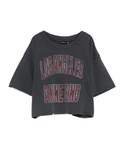 Anine Bing Black Washed Cropped Johnny T-shirt Women In Gray