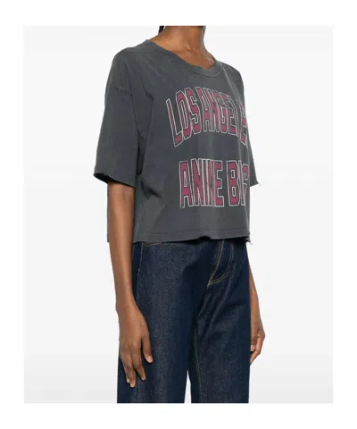 Anine Bing Black Washed Cropped Johnny T-shirt Women In Gray
