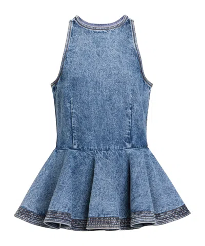 Alaïa Alaia Peplum Halterneck Top With Ruched Hem And Fitted Waist In Blue