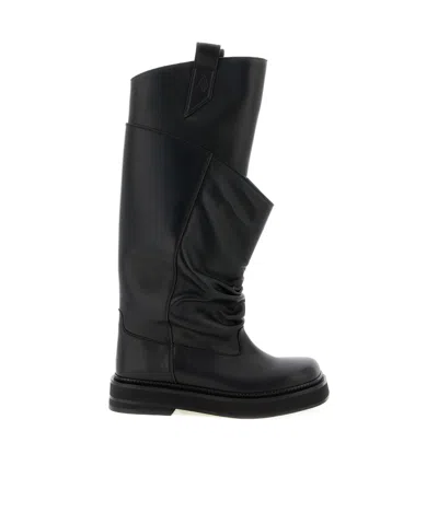 Attico Passeggiata Black Boots With Heel-tab And Rubber Sole In Leather Woman