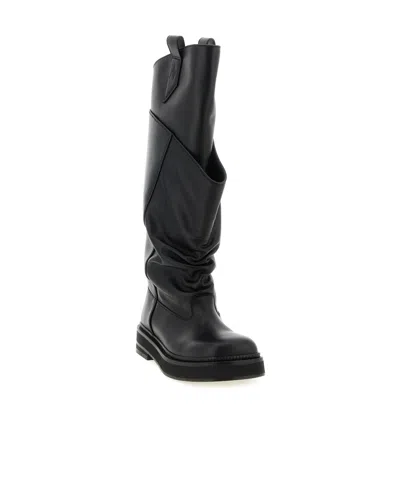 Attico Passeggiata Black Boots With Heel-tab And Rubber Sole In Leather Woman