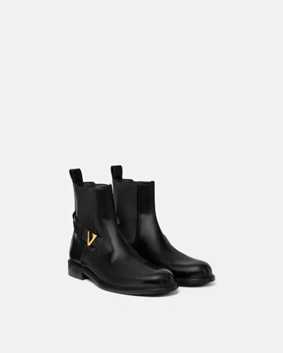 Versace V Leather Chelsea Boots In Black