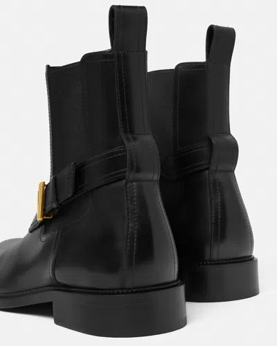 Versace V Leather Chelsea Boots In Black
